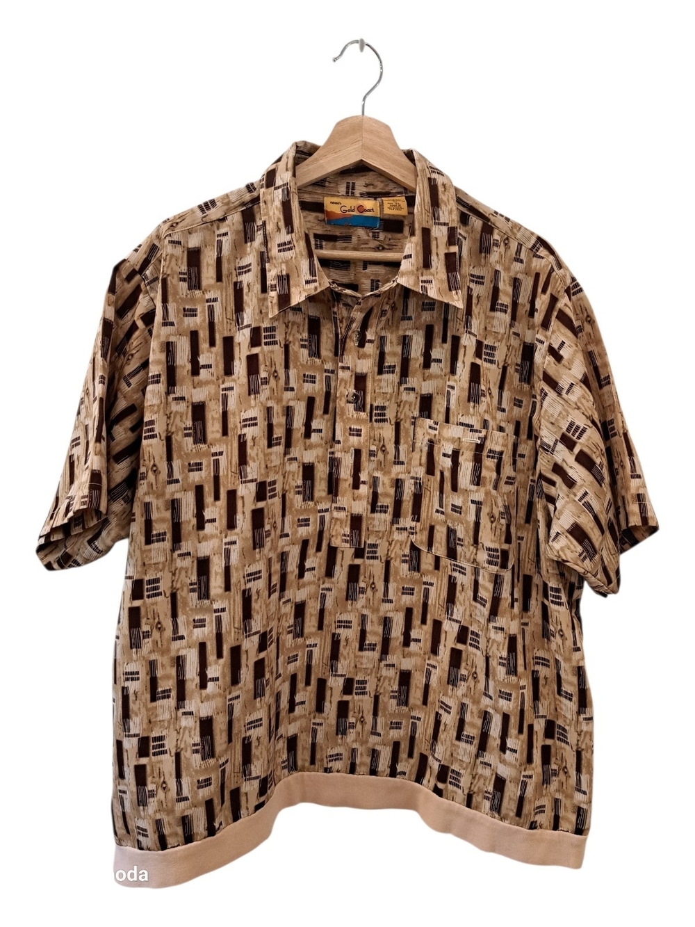 Gold Coast Habanas mens  Short-Sleeve Button-Down Shirt in Beige & Brown size Xl